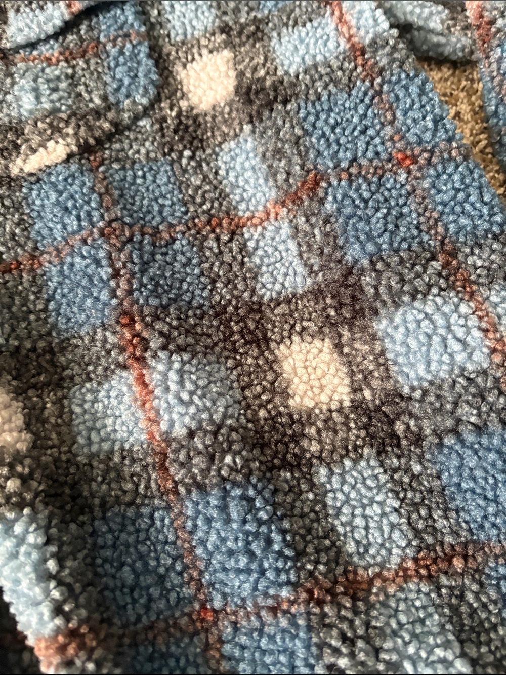 Lands' End Blue and Black Plaid Sherpa Button-Down Jacket Babe - Picture 4 of 9